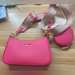 Anne Klein Fuchsia Crossbody Bag with Gold Accents